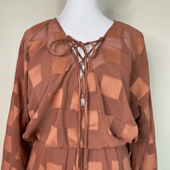 ASOS DESIGN Brown Sheer Chiffon Jaquard Plunge Mini Dress Size 2 NEW - Picture 2 of 14